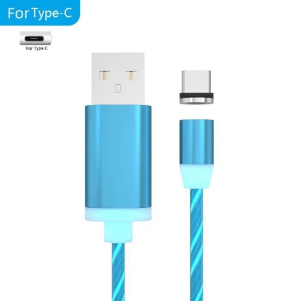 Blå för Type C-1m - Magnetisk LED USB Micro och Type C laddarkabel, snabbladdning, stark belysning, kompatibel med iPhone,