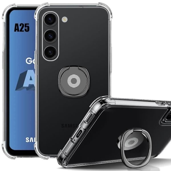 Skyddsfodral - BOOLING - Samsung Galaxy A25 5G - Mjuk - Transparent/Svart - Rotationsring Transparent, svart