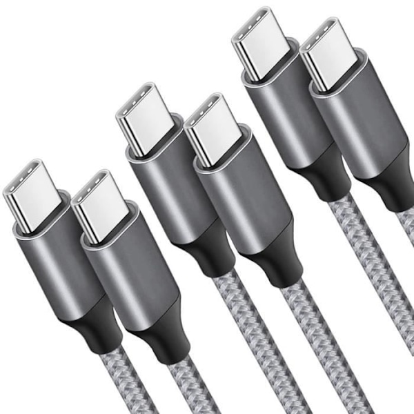 3-pack USB-C till USB-C-kabel 3A snabbladdning för Redmi Note 11 Pro 11S Note 12 4G-5G Note 12 Pro+ - 1M flätad nylongrå Grå