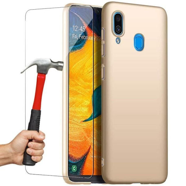 Skyddsfodral för Samsung A20e - PROSHOP - Mjuk - Guld - Set med 2 härdade glasögon gyllene