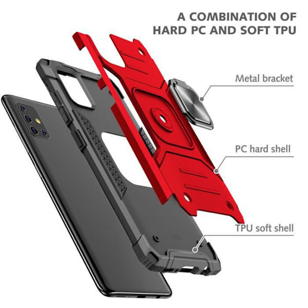 Fodral för Samsung Galaxy A51 Ringfäste Dubbellagers förstärkt försvar Stötsäkert pansarfodral Röd