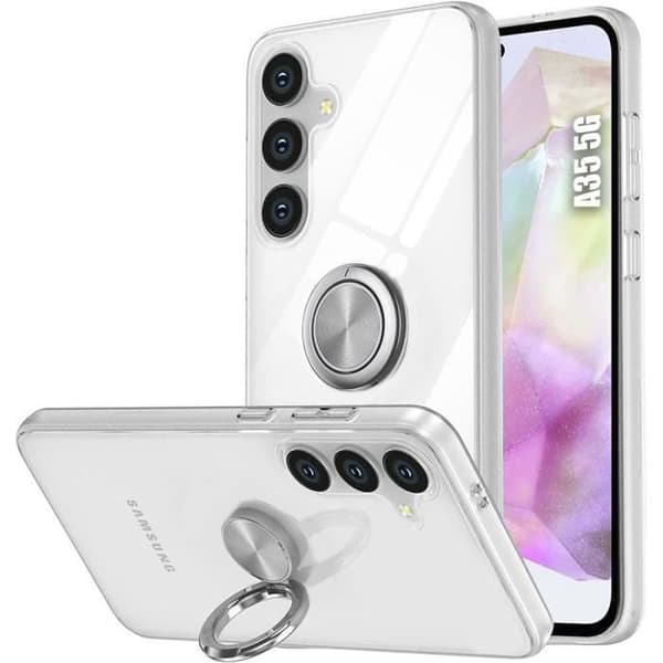 Coque design - Booling - för Samsung Galaxy A35 5G - Transparent - Silikon - 360° Rotering Ring Klar, Silver