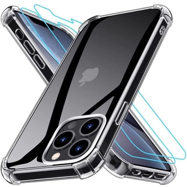 Cover til iPhone 13 Pro (6.1'') Silikone stødsikker gennemsigtig + 2 skærmbeskytter af hærdet glas