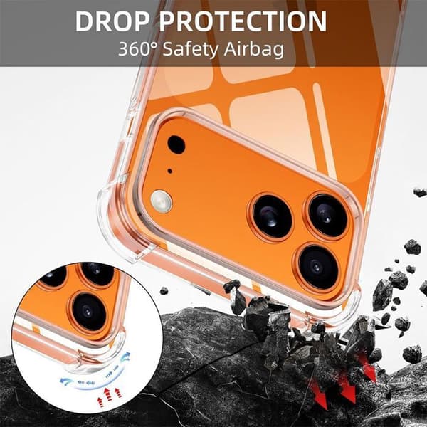 Skyddsskal - BOOLING - iPhone 17 Pro - Stötsäker silikon - Avtagbart armband - Grå Grå, klar