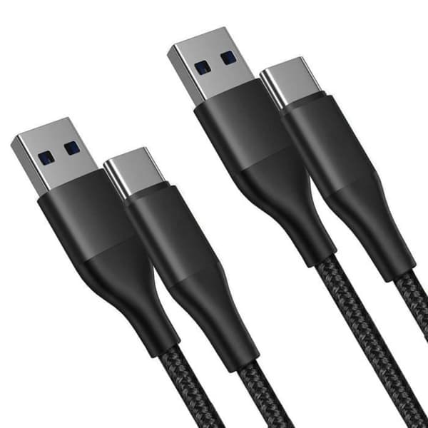 Set med 2 Nylon Fast USB-C-kabel för Google Pixel - BOOLING - Svart - 1 m - Hållbar och solid Svart