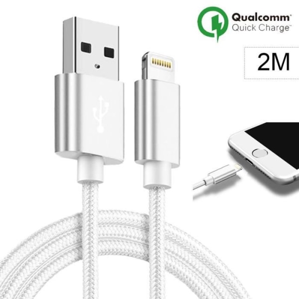 Kabel kompatibel med iPhone, 2M, vit nylon