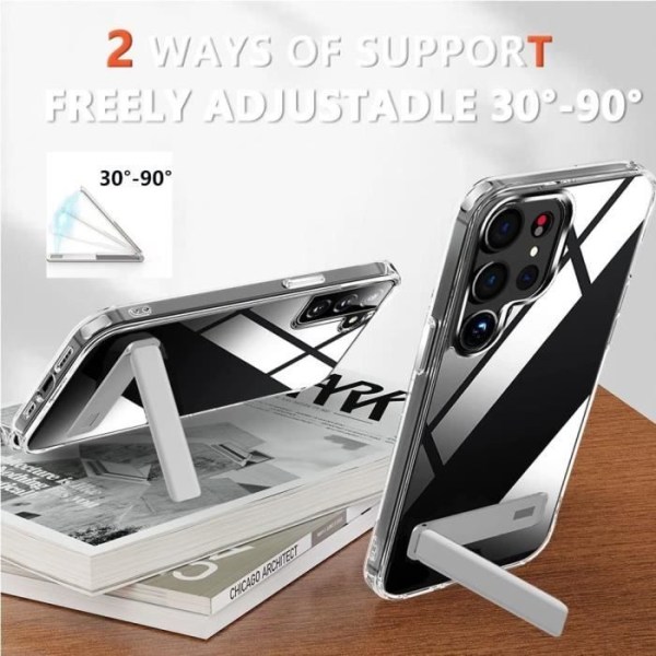 Skyddsskal - BOOLING - Samsung Galaxy S24 Ultra - TPU Transparent - Mjuk - Justerbart stativ Transparent