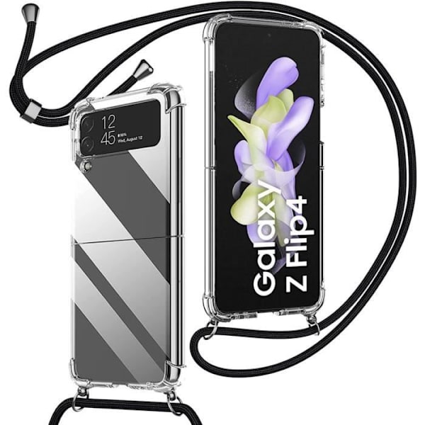 Coque - Samsung - Galaxy Z Flip 4 - Transparent - Förstärkt - Repellent - Svart Snöre Transparent, svart