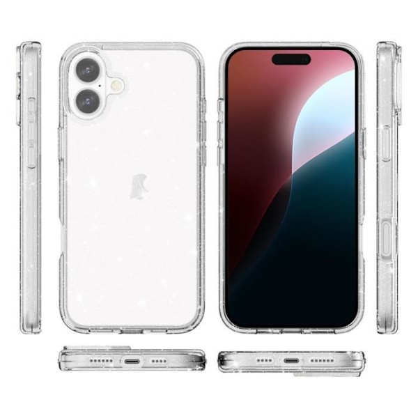 Skyddsskal - Glittrande skal - iPhone 16 Plus - Stötsäker - Transparent - Mjuk Transparent