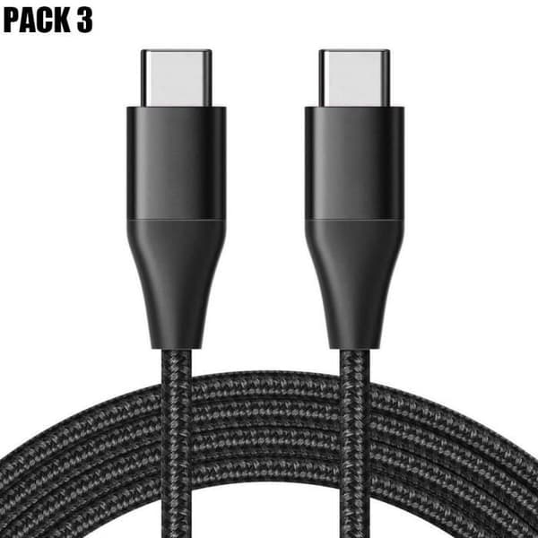 3x USB-C till USB-C-kabel för iPhone 16 Pro Max - iPhone 16 Pro - iPhone 16 - iPhone 16e - Svart Nylonflätad 1M Svart