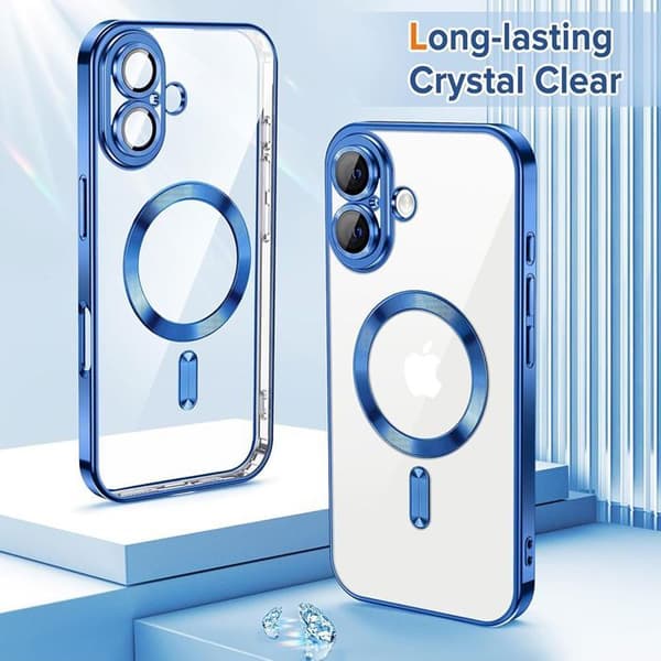 Mobilskal - BOOLING - iPhone 17 - Blå Chromad Kant - Magnetisk Ring - Stötsäker Blå