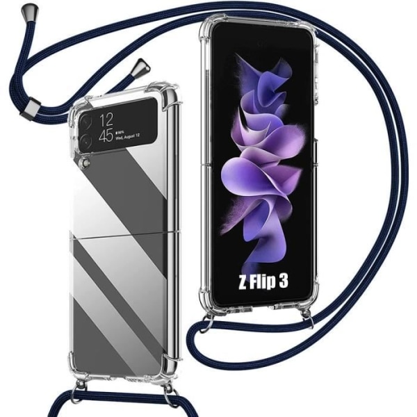 Halsbandsfodral för Samsung Galaxy Z Flip 3 5G, stötsäkert förstärkt skydd med marinblått snörband