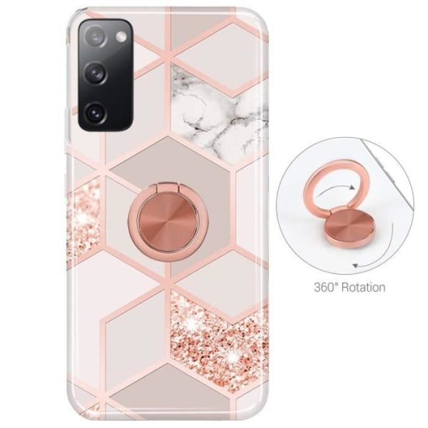 Coque Silikone - BOOLING - Samsung Galaxy S20 FE - Stødabsorberende - Støtte Ring - Lyserød Marmor Rosa