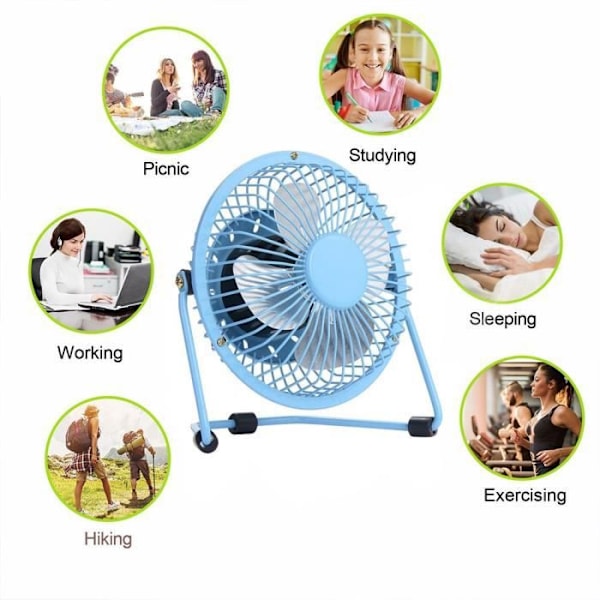 USB-fläkt - YIOU - Mini skrivbordsfläkt - Tyst - 14 cm - 65 dB Blå