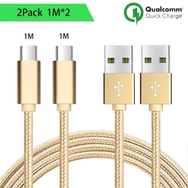 Micro USB-kabel, 2-pack, 1M - guldnylon