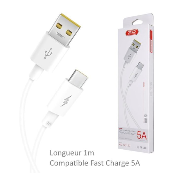 För Xiaomi Mi 9 SE: Fast Charge 5A-certifierad USB-C-kabel Vit