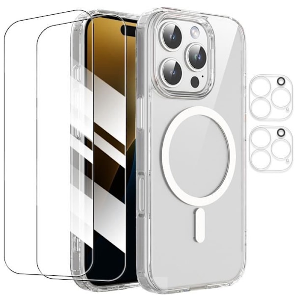 Cover til iPhone 16 Pro Max med magnetisk cirkel + 2 hærdede briller + 2 baglinsebeskyttelse