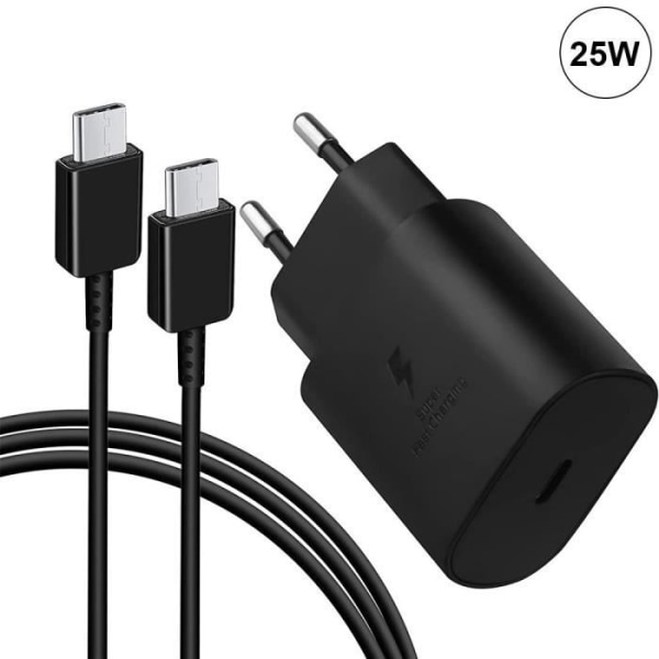 25W USB-C oplader + 1M USB-C til USB-C kabel sort til Xiaomi Redmi Note 13 Pro Note 13 5G Redmi 13C Svart