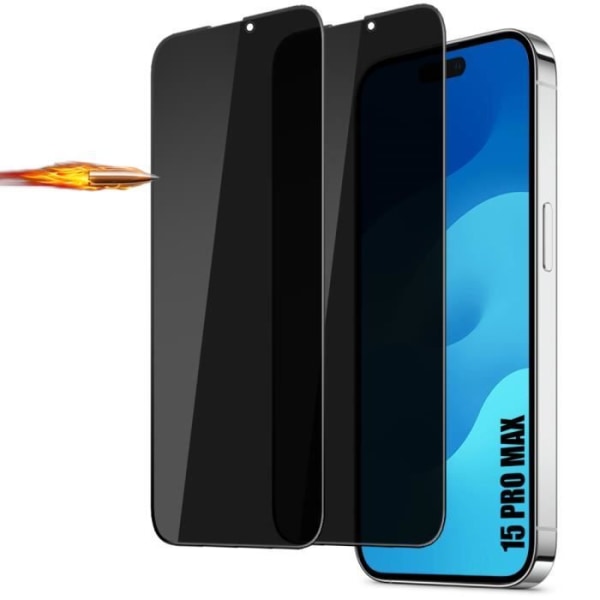 [2 stycken] Antispion härdat glas för iPhone 15 Pro Max - Skärmskydd Svart