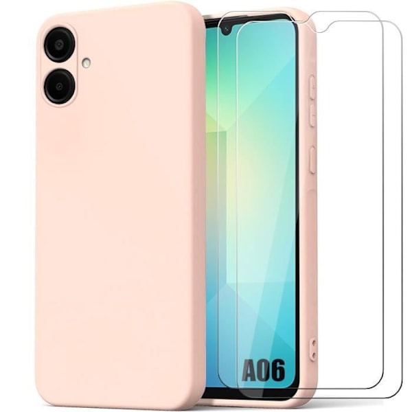 Fodral till Samsung Galaxy A06 - Matteffekt Rosa flytande silikonskydd + 2 härdade glasögon