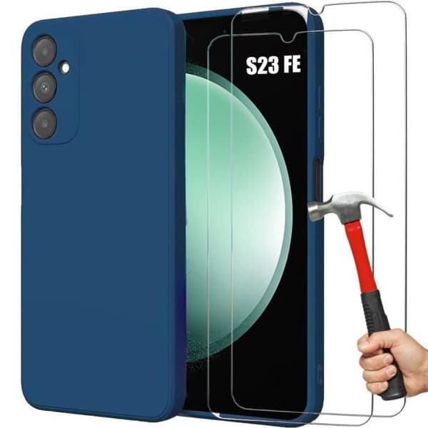 Coque - Booling - för Samsung Galaxy S23 FE - Marinblå - Stötsäker - Slim - 2 Härdat Glas marinblå