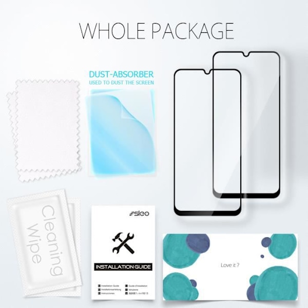 Skyddsfilm - SLEO - Samsung Galaxy A50 - Härdat glas - Reptålig - 2 delar Svart