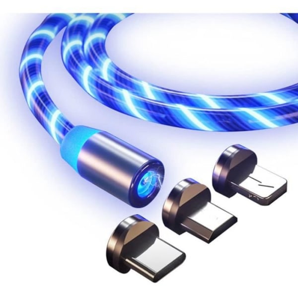 3 i 1 magnetisk laddningskabel LED Stream Magnet USB-laddarkabel Kompatibel med Android, iOS, Micro USB, Typ C US -