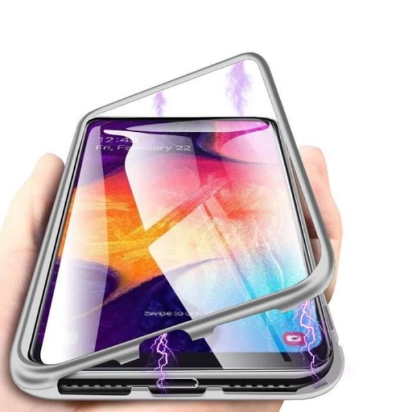 Silver magnetiskt kantfodral med integrerat bakglas för Samsung Galaxy Note A20E Fezzor®