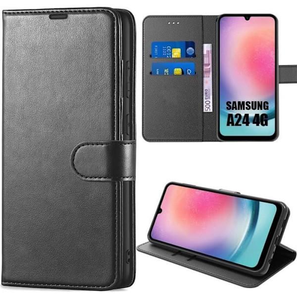 Coque semi-rigid BOOLING för Samsung Galaxy A24 - Magnetstängning elegant lädereffekt svart Svart