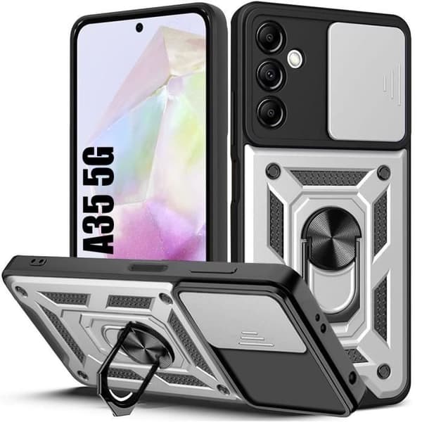 Skal för skydd - BOOLING - för Samsung Galaxy A35 5G - Silver - Stötsäker - Rotationsring 360° Silver