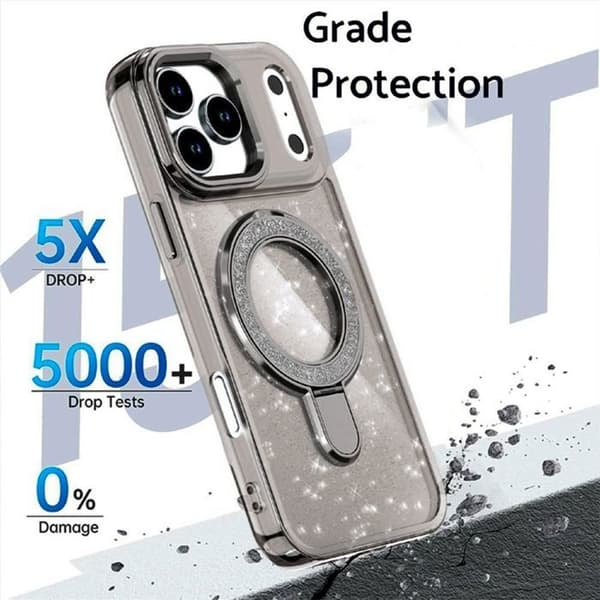 Mobilskal - BOOLING - för iPhone 17 Pro Max - Silikon PC med Grå Magnetring - 2 Glas Grå
