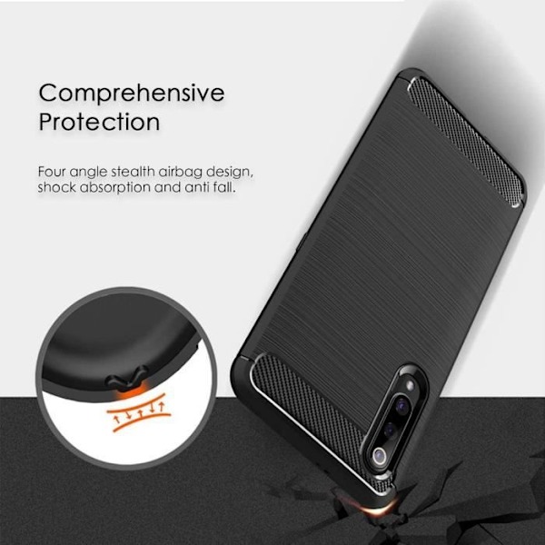 Skyddshölje - PROSHOP - för Samsung Galaxy A50 - Mjuk - Kolfiber - Svart - 2 Härdat glas Svart