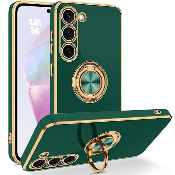 Skyddsfodral - Samsung - Galaxy A35 5G - Stötsäker - Silikon - 360° roterande stativ Nattgrönt