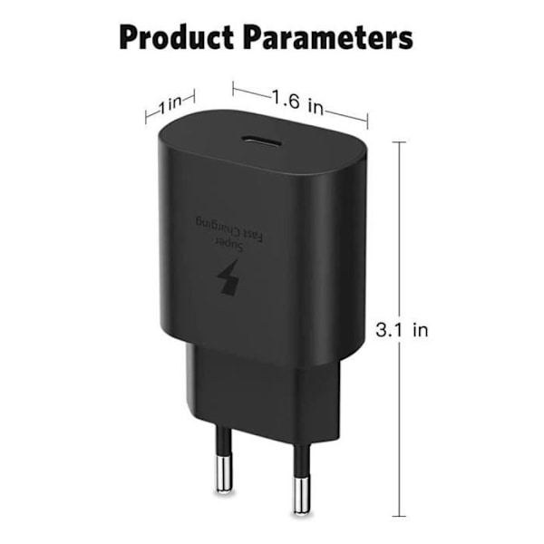 Laddare - E.F.CONNECTION - 25W - USB-C - Svart - Kompatibel med Samsung Galaxy A16 A15 A03s A14 A20e A21s A23 A26 A36 A56 Svart