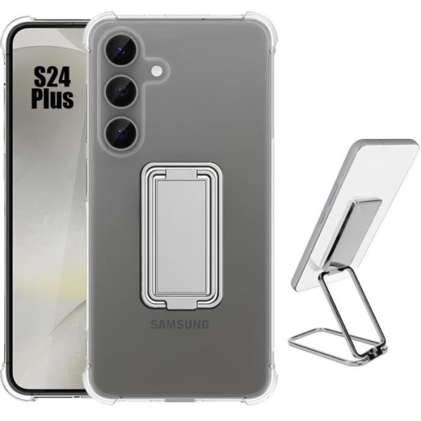 Skyddsfodral för Samsung Galaxy S24+ - BOOLING - Förstärkta hörn - Silverfällbart stativ Klar, Silver