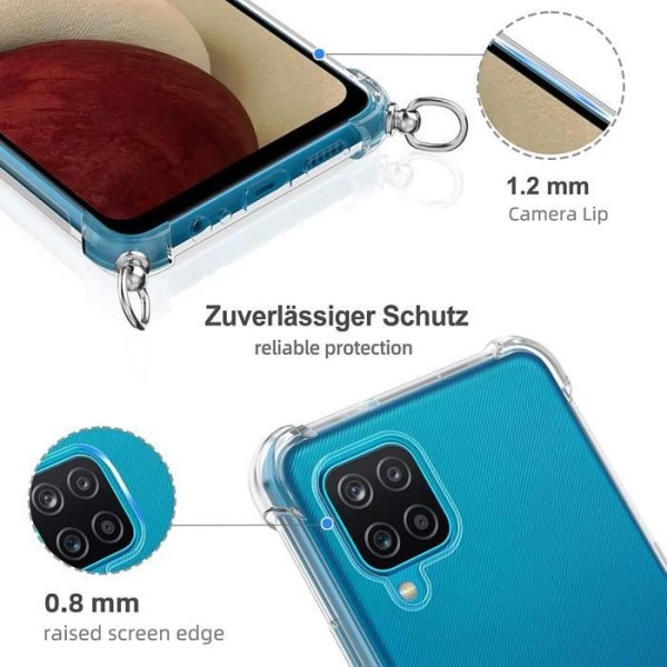 Crossbody-etui til Samsung A12 (6,5") Transparent forstærket hjørnebeskyttelse + sort skulderrem Transparent-svart