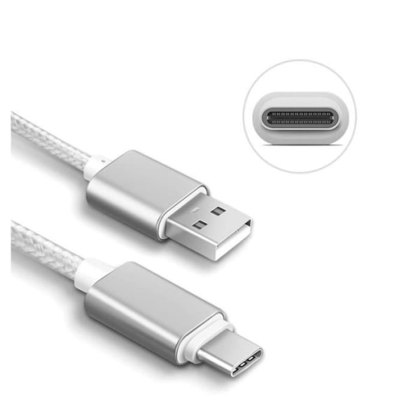 USB-C-kabel för OnePlus 8 -OnePlus 8 Pro-OnePlus 8T -OnePlus Nord N10 5G - Silver Nylon 1 Meter - Yuan Yuan
