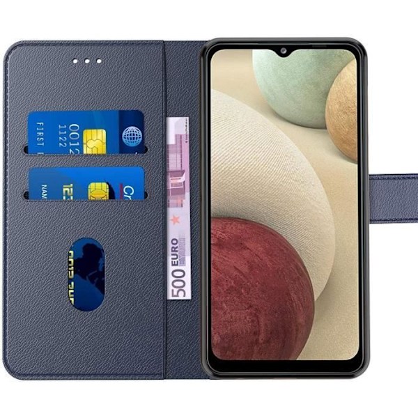 Coque til Samsung A21S (6.5") - BOOLING - Pakke med 2 hærdede glas - Mørkeblå - Semi-rigid - Læderlook coque marinblå