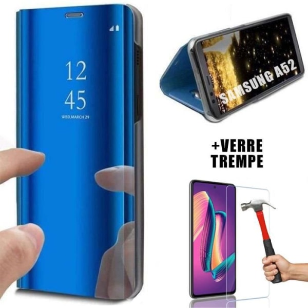 Pakkeetui + 1 hærdet glas til Samsung A52 5G (6,5") Flip Stable Protection Blå Blå