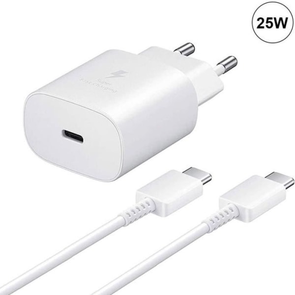 25W Snabbladdare - E.F.ANSLUTNING - Type-C - 1M Kabel - Kompatibel Samsung Galaxy M53 M33 M32 M23 M13 Vit