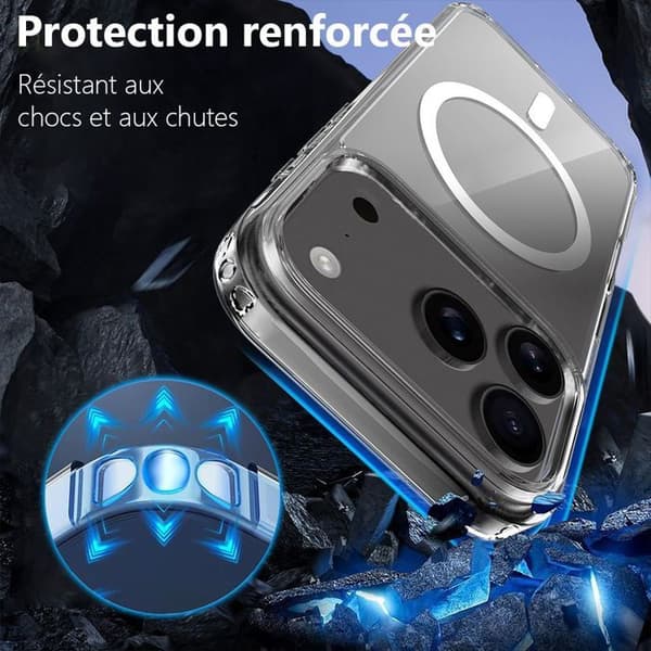 Coque - BOOLING - för iPhone 17 Pro - Stötsäker - Transparent - Med Magnetisk Ring - 2 Härdat Glas Transparent
