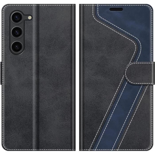 Fodral för Samsung Galaxy A04s och A13 5G-4G, svart, skyddande foliomönstrad lädereffekt med kortplatser och stativ