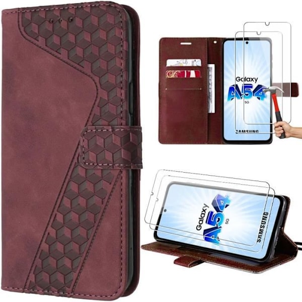 Skyddsfodral - BOOLING - Samsung Galaxy A54 5G - Röd - Läderlook - Kortfack Röd