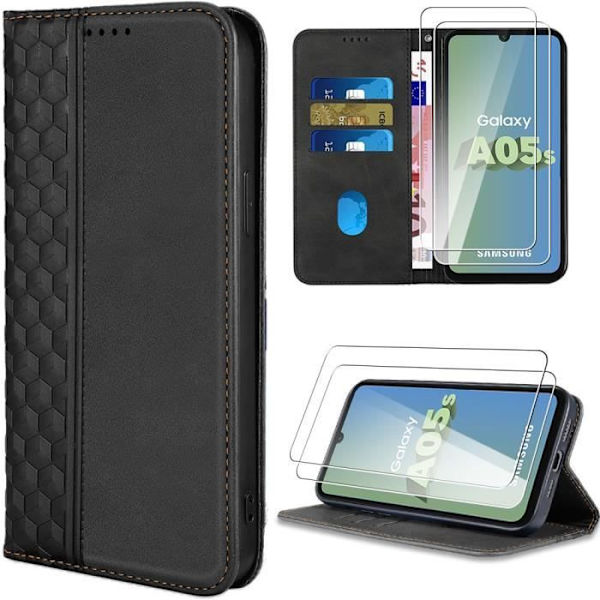 Skyddande skal - BOOLING - Samsung Galaxy A05s - 3D Diamantmönster - Svart - Kortfack Svart