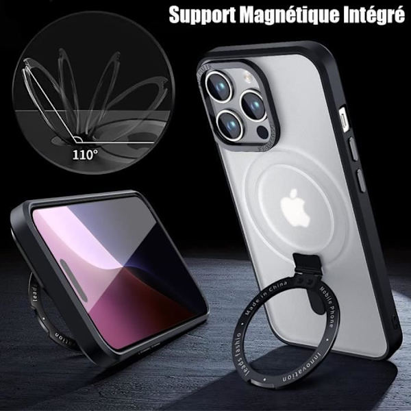 Skyddsfodral för iPhone 16 Pro - BOOLING - Svart - Hårt - Inbyggt magnetstöd - Genomskinligt Svart