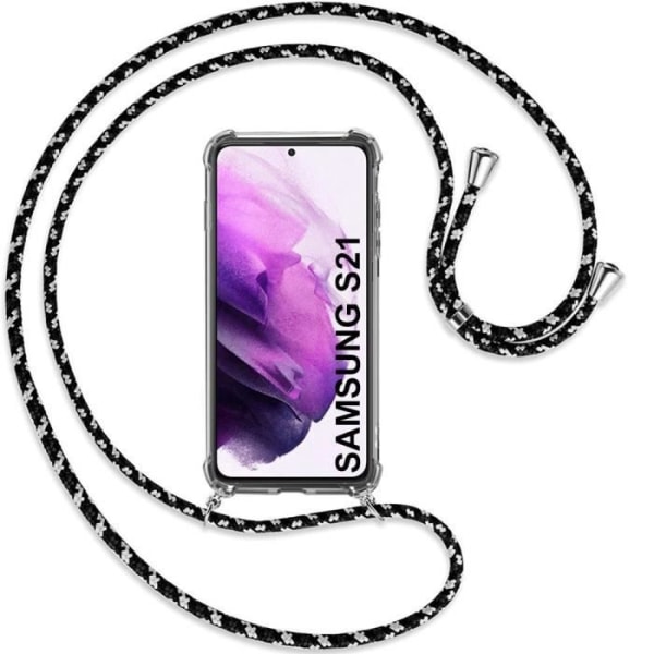 Coque - Samsung - Galaxy S21 - Stötabsorberande - Transparent - Tunn med Svart Snöre Transparent-svart