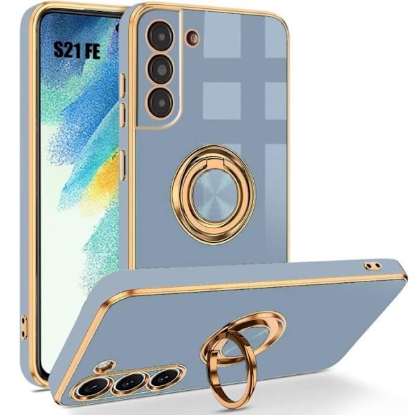 Fodral för Samsung Galaxy S21 FE (ej för S21), Stötsäkert silikonfodral med 360° roterande ringhållare - blå
