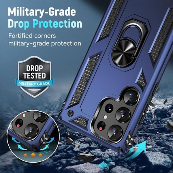 Fodral till Samsung Galaxy S24 Ultra, Ring Support Protection Förstärkt kant Stötsäker Marinblå
