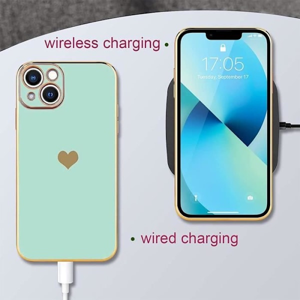 Fodral för iPhone 13 (6,1") Turkos hjärtmönster Lyxigt Stötsäkert TPU Kärlekssöt anti-skrapa Turkos