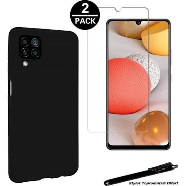 Skyddsfodral - Toproduits® - Samsung Galaxy A12 - Svart - Flexibelt - Härdat glas Svart